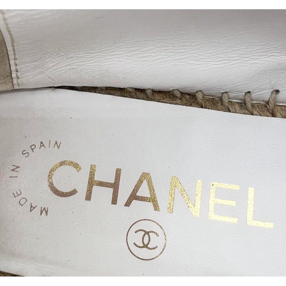 CHANEL La Pausa Ecru Star Print Canvas Cap Toe CC Logo Espadrilles Size … - Picture 14 of 16
